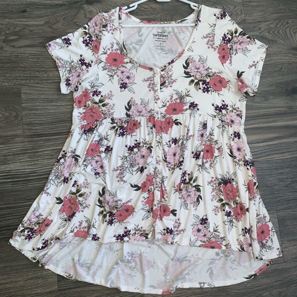 Torrid Super Soft Knit Floral Babydoll Top